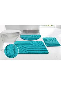 Badematte OTTO HOME "Sanremo Scandi, Badvorleger, Badezimmer Teppich, Duschvorleger", blau (aqua), H:20mm, Polyester, Badematten, Badematte, Badteppich, Uni Farben, Hoch-Tief-Effekt, modernes Muster, Boho