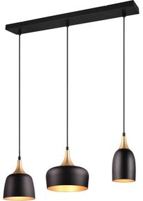 Trio LEUCHTEN Pendelleuchte "CHIRAZ, H&auml;ngeleuchte 3-flammig schwarz messing gold max 150cm H&ouml;he", schwarz (schwarz matt gold), 3, H: 150cm, 1 Stk., Leuchten, H&auml;ngelampe exkl 3x E14 max 25W, Industrie Loft Stil 3 Schirmformen, Pendelleuchte