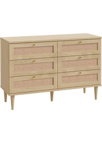 Kommode OTTO HOME "ELLIAN mit Geflechtoptik warmes Holzdekor, 6 Schubk&auml;sten", beige (eleganicia eiche), B:120,1cm H:80,1cm T:41,4cm, Spanplatte, Sideboards, Kommode, Holzf&uuml;&szlig;e, Metallgriffe, Made in EU, viel Stauraum