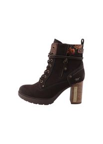 Winterstiefelette Mustang Shoes "Stiefel", Damen, Gr. 42, braun (dunkelbraun), Lederimitat, Textil, Schuhe Winterstiefelette, Blockabsatz, Schn&uuml;rboots mit Zierrie&szlig;verschluss und Kontrastnaht