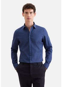 Businesshemd Seidensticker "Schwarze Rose", Herren, Gr. XL (44), normale &Auml;rmell&auml;ngen, blau, 100% Baumwolle, bedruckt, tailored fit, 2-Knopf-Manschette, Hemden Businesshemd, Shaped 1/1 Kentkragen Druck