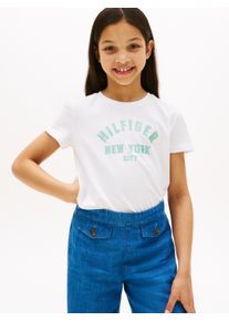T-Shirt Tommy Hilfiger "HILFIGER GRAPHIC T-SHIRT", M&auml;dchen, Gr. 4 (104), wei&szlig;, Single Jersey, Obermaterial: 100% Baumwolle, unifarben, regular fit h&uuml;ftbedeckend, Rundhals, Shirts T-Shirt, f&uuml;r Kinder bis 16 Jahre, mit gro&szlig;em Druck