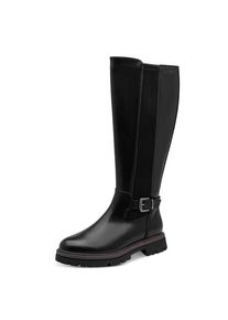 Stiefel Marco Tozzi, Damen, Gr. 42, schwarz, Lederimitat, Textil, Schuhe Stiefel, Blockabsatz, Langschaftstiefel mit breitem Stretcheinsatz