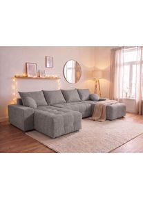Wohnlandschaft OTTO HOME "Jessy U-Form, B: 313 cm, in Cord & weiteren Bez&uuml;gen", grau (silbergrau), B:313cm T:164cm, 100%Polyester, Sofas, Wohnlandschaft, Schlaffunktion, Bettkasten, Tonnentaschenfederkern-Polsterung