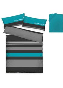 Bettw&auml;sche Tom Tailor HOME "Carl in Gr. 135x200 oder 155x220 cm", blau (t&uuml;rkis), B/L: 135cm x 200cm, 1 Stk., 1 Stk., Renforc&eacute;, B/L: 80cm x 40cm, 3 Stk., Renforc&eacute;, Obermaterial: 100% Baumwolle, Bettw&auml;sche, Bettw&auml;sche, mit GRATIS-Zugabe: Spannbettlaken, 100% Baumwolle, mit Rei&szlig;verschluss