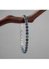 Braccialetti Holzkern per uomo Bracciale &ldquo;Peppered&rdquo; (Labradorite/Argentato) fatto di legno naturale, lunghezza regolabile