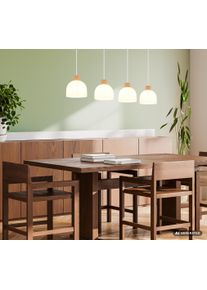 Globo Swanson H&auml;ngeleuchte Pendelleuchte 4-flammig E27 wei&szlig;er Glasschirm &Oslash; 20 cm mit Holzdetails im modernen Design f&uuml;r Esszimmer, K&uuml;che, Flur und Wohnzimmer &uuml;ber dem Esstisch