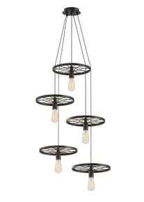 NOWA Jan moderne 5-flammige Esszimmer-H&auml;ngeleuchte f&uuml;r Flur, K&uuml;che, Wohnzimmer im Rad-Design aus Metall, 150 cm hoch, mit E27-Fassungen f&uuml;r stilvolle Raumbeleuchtung