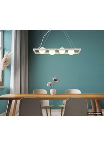 NOWA Nanda sandfarbene H&auml;ngeleuchte 4-flammig G9 wei&szlig;er Glasschirm &oslash; 12 cm, 84 cm mit 4 Kugelglasschirmen, modern, f&uuml;r Esszimmer und K&uuml;che, dimmbar mit externem Dimmer