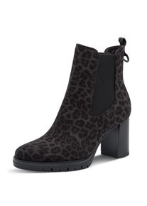 Chelseaboots Tamaris, Damen, Gr. 40, schwarz (grau leo), Textil, Veloursleder, Schuhe Chelseaboots, Blockabsatz, Stiefelette im angesagten Leo-Look