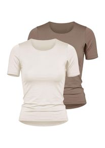 Unterhemd Nina von C. "2er Pack Halbarm Shirt Seide&Modal", Damen, Gr. 40, 2 Stk., bunt (champagner, noisette), Modal-Seide, , Basic, figurumspielend, Rundhals, Unterhemden Unterhemd