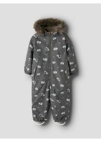 Overall name it "NMMSNOW10 SUIT AOP FO NOOS", Jungen, Gr. 80, N-Gr, grau (schwarzened pearl aop:vehicles adventures), Fleece, Obermaterial: 100% Polyester, bedruckt, regular fit, Overalls Overall