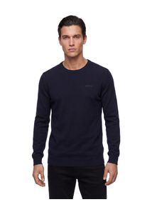 Strickpullover Guess "MARCOS", Herren, Gr. S, blau (smart blau), Feinstrick, Obermaterial: 50% Polyester, 40% Polyamid, 5% Seide, 5% Wolle, unifarben, regular fit normal, Rundhals, B&uuml;ndchen, Pullover Strickpullover, Rundhals, Feinstrick mit Woll- und Seiden-Anteil, Regular Fit