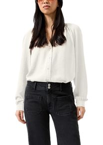 Langarmbluse QS, Damen, Gr. 44, wei&szlig;, Web, Obermaterial: 100% Polyester, unifarben, bequem h&uuml;ftbedeckend, V-Ausschnitt, Blusen Langarmbluse, mit Tunika-Kragen udn H&auml;kel-Details