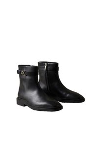 Stiefelette Calvin Klein "SQUARE ANKLE BOOT LTH MG HDW", Damen, Gr. 41, schwarz, Leder, unifarben, Schuhe Stiefelette, Boots, Blockabsatz, mit CK-Logo
