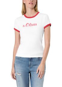 Kurzarmshirt s.Oliver "s.Oliver X Heidi Klum Logo T-Shirt", Damen, Gr. 38, wei&szlig; (retro rot), Jersey, Obermaterial: 100% Baumwolle, bedruckt, normal h&uuml;ftbedeckend, Rundhals, abgesteppte Kante kontrastfarben, Shirts Kurzarmshirt, mit Logo-Print / Konstrastfarbene B&uuml;ndchen / Rundhals
