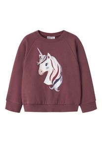 Sweatshirt name it "NMFVENUS LS NREG SWEAT BRU", M&auml;dchen, Gr. 116, braun (wild ginger print:unicorn), Sweatware, Obermaterial: 100% Baumwolle, bedruckt, regular fit normal, Rundhals, Rippb&uuml;ndchen, Sweatshirts Sweatshirt, Baumwolle, regular fit