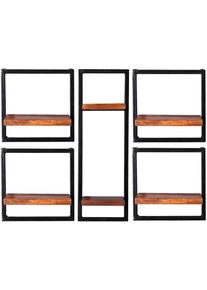 Wandregal Sit "Amalfi Wandregal-Set 5-teilig aus Mangoholz mit Altmetall", schwarz (schwarz, natur), B:105cm H:75cm T:25cm, Massivholz, Metall, Regale, Wandregal, 4 niedrige & 1 hohes Wandregal f&uuml;r flexible Wandgestaltung