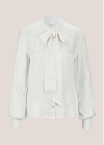 Madeleine Mode Langarmbluse MADELEINE "Bluse Satinbluse mit Schluppe", Damen, Gr. 42, wei&szlig;, Obermaterial: 100% Viskose CV., Modern, normal, Blusen Langarmbluse