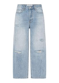 Destroyed-Jeans SASSYCLASSY "High Waist Jeans im Destroyed-Look", Damen, Gr. 34, blau, Weitere Stoffart, , figurumspielend kn&ouml;chellang, Jeans Destroyed-Jeans, Moderne lockere Jeanshose mit sichtbaren Rissen in Blau