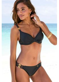 B&uuml;gel-Bikini JETTE "Giulia", Damen, Gr. 42, Cup D, schwarz, Polyamid, leicht gl&auml;nzend, Bikini-Sets B&uuml;gel-Bikini, mit goldfarbener Glanzbeschichtung und Accessoires