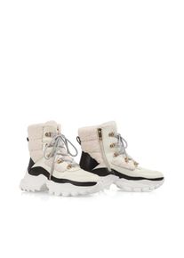 Winterboots Marc Cain, Damen, Gr. 37, wei&szlig; (ecru, schwarz), Kalbsleder, Textil, Schuhe Winterboots, Keilabsatz, Schn&uuml;rboots mit Fellimitat am Kragen und Schaft