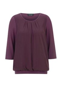 Kurzarmbluse GOLDNER "Kurzgr&ouml;&szlig;e Chiffon-Shirt mit 3/4-Arm, Rundhals", Damen, Gr. 22, lila (aubergine), Casual, figurumspielend, Rundhals, Gerade, Blusen Kurzarmbluse, keine/nicht relevant