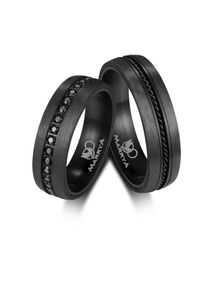 Fingerring MARRYA "Damenring Carbon Schwarz mit handgearbeiteten Details und Zirkonia" Gr. 50, schwarz, Fingerringe, Damen, 50, Fingerring