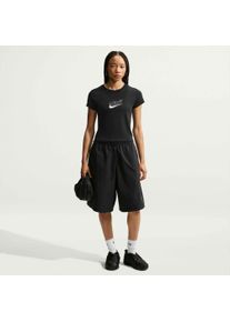 T-Shirt Nike Sportswear "W NSW NK CHLL KNT MCRP TEE SHN", Damen, Gr. XS, schwarz, Jersey, Obermaterial: 48% Modal, 46% Baumwolle, 6% Elasthan, normal, Rundhals, Shirts T-Shirt, Kurzarm, mit Rundhalsausschnitt, aus Jersey