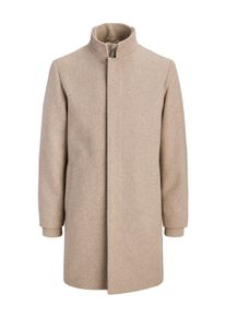 Jack & Jones Kurzmantel JACK & JONES "JJEMELTON WOOL BLEND COAT AW26 SN", Herren, Gr. XS, beige (greige pattern:twill), Web, Obermaterial: 65% Polyester, 30% Wolle, 5% sonstige Fasern, unifarben, regular fit ca. Mitte Oberschenkel, ohne Ausschnitt, gerader Abschluss, M&auml;ntel Kurzmantel, Materialmix, regular fit