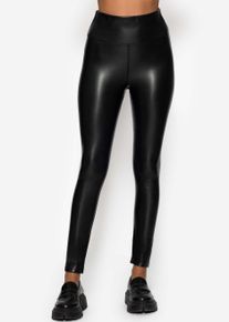 Lederhose SASSYCLASSY "High-Rise Lederleggings mit breitem Bund", Damen, Gr. M-38, EURO, schwarz, Weitere Stoffart, Obermaterial: 100% Polyurethan PU., lang, Hosen Lederhose, High-Rise Leggings aus weichem Stretch Kunstleder Schwarz