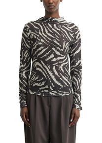 Langarmshirt comma, Damen, Gr. 46, schwarz-wei&szlig; (braun aop), Mesh, Obermaterial: 100% Polyester, gemustert, k&ouml;rpernah h&uuml;ftbedeckend, Rundhals, abgesteppte Kante, Shirts Langarmshirt, aus Mesh und mit grafischem Muster