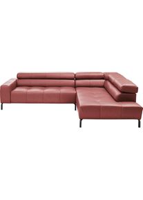 Ecksofa Home Affaire "Claya,inkl. Kopfteilverstellung, Breite 276 cm, bodenfrei, L-Form", rot, B:276cm H:71cm T:219cm, 100% Leder, Sofas, Ecksofa, wahlweise elektrischer Sitzvorzug
