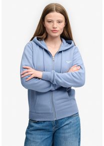Kapuzensweatjacke Superdry "SIGNATURE EMB ZIPHOOD", Damen, Gr. XS, blau (tidal blau), Sweatware, Obermaterial: 60% Baumwolle, 40% Polyester, unifarben, relaxed fit normal, Rundhals, Rippb&uuml;ndchen, Sweatjacken Kapuzensweatjacke, Baumwollmischung, relaxed fit