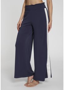 Homewearhose Lascana, Damen, Gr. 48/50, N-Gr, blau (marine), Obermaterial: 48% Viskose, 47% Polyester, 5% Elasthan, unifarben, lang, Hosen Homewearhose, mit gerafftem Wellnessbund
