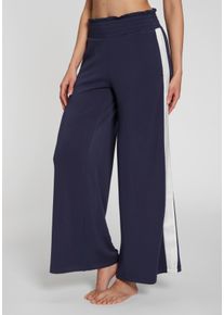 Homewearhose Lascana, Damen, Gr. 52/54, N-Gr, blau (marine), Obermaterial: 48% Viskose, 47% Polyester, 5% Elasthan, unifarben, lang, Hosen Homewearhose, mit gerafftem Wellnessbund