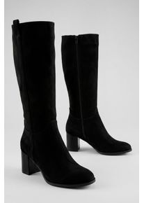 Stiefel ANISTON SHOES, Damen, Gr. 39, w&auml;rmend, Normalschaft, schwarz, Textil, Veloursleder, unifarben, Basic, Schuhe Stiefel, Stiefelette, Langschaftstiefel mit Rei&szlig;verschluss- NEUE KOLLEKTION