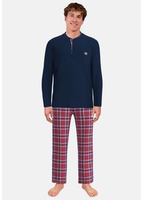 Pyjama Tom Tailor, Herren, Gr. 56, blau (rot, mittel, karo), Flanell;Single Jersey, Obermaterial: 100% Baumwolle, Homewear-Sets Pyjama