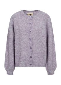 Cardigan Freequent "Style Lulu", Damen, Gr. S, lila (iris melange), Strick, Obermaterial: 70% Polyester, 21% Polyamid, 8% Wolle, 1% Elasthan, meliert, bequem h&uuml;ftbedeckend, Rundhals, B&uuml;ndchen, Strickjacken Cardigan, Strickjacke mit Rundhals und Knopfleiste / Stretch