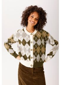 Strickjacke Aniston CASUAL, Damen, Gr. 46, gr&uuml;n (wollwei&szlig;, gr&uuml;n, camfelfarben, hellgrau), Strick, Obermaterial: 100% Polyester, Rautenmuster, l&auml;ssig geschnitten taillenbedeckt, Rundhals, Rippstrickb&uuml;ndchen, Strickjacken Strickjacke, im trendfarbenen Rauten-Muster-Mix - NEUE KOLLEKTION