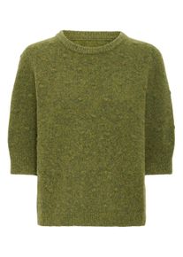 Kurzarmpullover Pulz Jeans "Damen Kurzarm-Bluse PZDAGMAR", Damen, Gr. L, gr&uuml;n (military olive melange), Obermaterial: 33% Wolle mw. 30% Polyester PES. 26% Nylon NY. 11% Alpaka WP., Pullover Kurzarmpullover