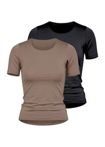 Unterhemd Nina von C. "2er Pack Halbarm Shirt Seide&Modal", Damen, Gr. 46, 2 Stk., bunt (noisette, schwarz), Modal-Seide, , Basic, figurumspielend, Rundhals, Unterhemden Unterhemd