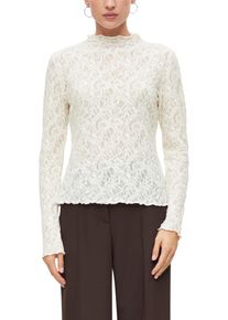 Langarmshirt s.Oliver BLACK LABEL, Damen, Gr. 48, wei&szlig; (cream), Spitze, Obermaterial: 95% Polyester, 5% Elasthan, unifarben, normal h&uuml;ftbedeckend, Rundhals, abgesteppte Kante, Shirts Langarmshirt, im H&auml;kel-Look und mit Struktur