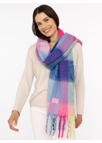 Modeschal Zwillingsherz "Big Karo", Damen, blau (blau pink), Strick, Obermaterial: 100% Polyacryl, kariert, Modet&uuml;cher Modeschal, gro&szlig;es Karo-Muster, Fransen, in frischen Farben