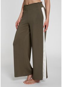Homewearhose Lascana, Damen, Gr. 52/54, N-Gr, braun (gr&uuml;n), Obermaterial: 48% Viskose, 47% Polyester, 5% Elasthan, unifarben, lang, Hosen Homewearhose, mit gerafftem Wellnessbund