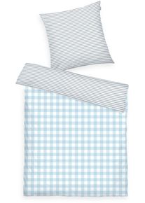 Bettw&auml;sche Tom Tailor HOME "CLASSIC CHECK in Gr. 135x200cm oder 155x220cm", blau (light grau, sky blau), B/L: 135cm x 200cm, 1 Stk., 1 Stk., Flanell, B/L: 80cm x 80cm, 2 Stk., Flanell, Obermaterial: 100% Baumwolle, Bettw&auml;sche, Bettw&auml;sche, new bedroom, gewebtes Label
