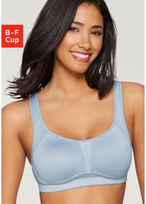 active by Lascana Sport-BH LASCANA ACTIVE "ohne B&uuml;gel aus COOLMAX-Material", Damen, Gr. 95, Cup C, blau (silbergrau), Microtouch, Obermaterial: 90% Polyester (COOLMAX), 10% Elasthan (LYCRA), BHs Sport-BH, mit breiten, leicht wattierten Tr&auml;gern, gro&szlig;e Gr&ouml;&szlig;en, starker Halt