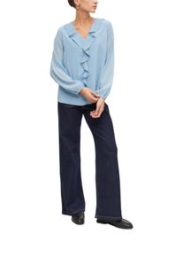 Langarmbluse s.Oliver BLACK LABEL, Damen, Gr. 38, blau (faded blau), Web, Obermaterial: 100% Polyester, unifarben, bequem h&uuml;ftbedeckend, V-Ausschnitt, elastischer Bund, Blusen Langarmbluse, mit Volant-Verzierung am V-Ausschnitt