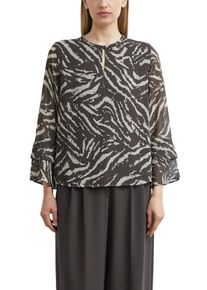 Chiffonbluse comma, Damen, Gr. 38, schwarz-wei&szlig; (mulch braun aop), Web, Obermaterial: 100% Polyester, gemustert, l&auml;ssig geschnitten h&uuml;ftbedeckend, Rundhals, Volant, Blusen Chiffonbluse, mit grafischem Print und Volants / 3/4-Arm