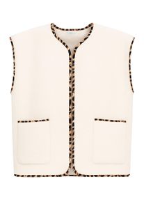 Fleeceweste SASSYCLASSY "Teddy-Weste mit Leo-Rand", Damen, Gr. L-40, beige, Weitere Stoffart, Obermaterial: 100% Polyester PES., h&uuml;ftbedeckend, V-Ausschnitt, Westen Fleeceweste, Weiche Weste mit Kontrastdetails und aufgesetzten Taschen Beige